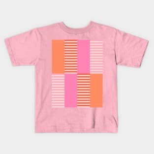 Pink and Orange Geometric Stripes Colour Block Kids T-Shirt